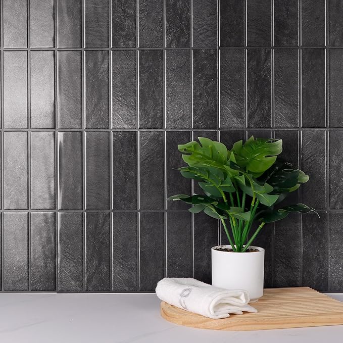 Peel and Stick Tile，New Upgrade Thicker Design Self Adhesive 12" x 12" Large Premium Peel and Stick Backsplash for Kitchen (Ash Black)