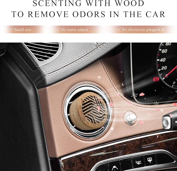 2 PCS Wood Car Essential Oil Diffuser, Wooden Aromatherapy Essential Oils Diffuser with Vent Clip, Wood Vent Clip Air Freshener for Vehicle Office Home Bedroom (Gradient Lines)