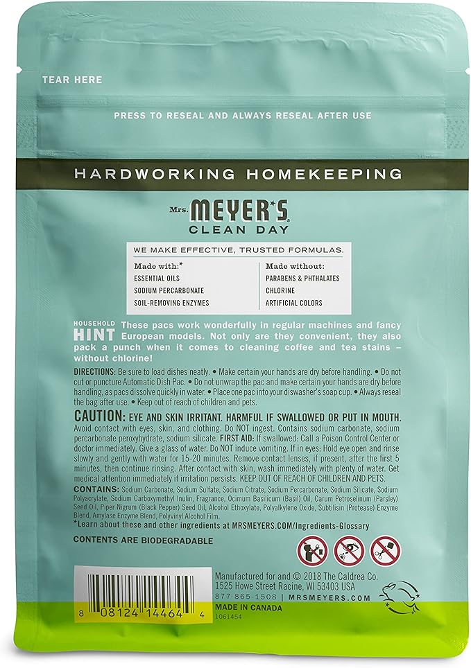 MRS MEYER'S Basil Dishwasher Packs, 11.6 OZ