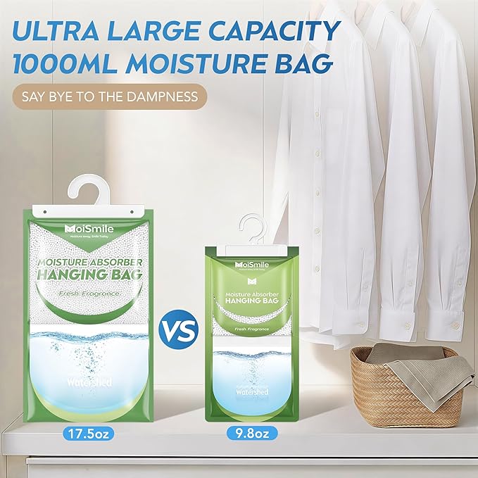 Hanging Moisture Absorbers 3 Pack Net Wt. 17.5oz/Pack, Fresh Fragrance Closet Dehumidifier Bags, Odor Eliminator & Humidity Absorber, Humidity Packs for Bathroom, Bedroom, Basement, Car, RV & Boat
