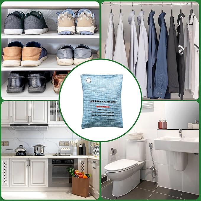 2 Bags Natural Air Purifying Bag | Bamboo Charcoal Odor Absorber for Home & Car | Closet Odor Eliminator, Small Room Deodorizer & Car Air Freshener | Charcoal Bags (100g light blue, Unscented)