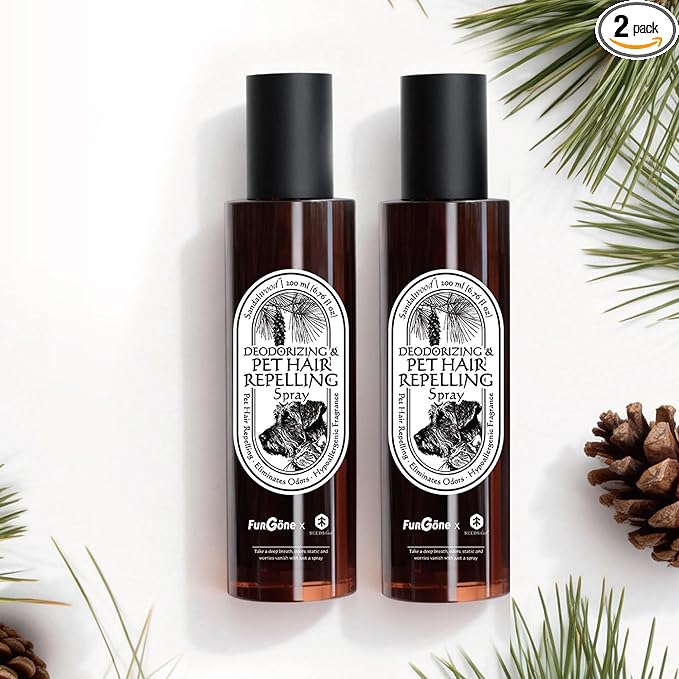 FurGone by Seedshub Pet Hair Repelling Spray, Odor Neutralizer | Anti-Static Wrinkle Release Pet-Friendly Botanical Sprays for Clothing and More, Pine Nut Scent, Up to 2800 Sprays, 6.76oz (2 Pack)