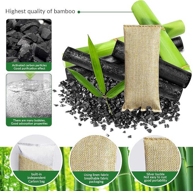 2 Bags Natural Air Purifying Bag | Bamboo Charcoal Odor Absorber for Home & Car | Closet Odor Eliminator, Small Room Deodorizer & Car Air Freshener | Charcoal Bags (75g beige, Unscented)