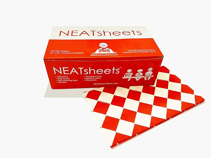 Disposable Bibs for Adults, Kids, Elderly Senior | Adhesive Tab Eating Napkin, Personal Use, Home Care, Business | Spill Absorbent, Stain Liquid Repellent | Red & White Diamond, 100 Count