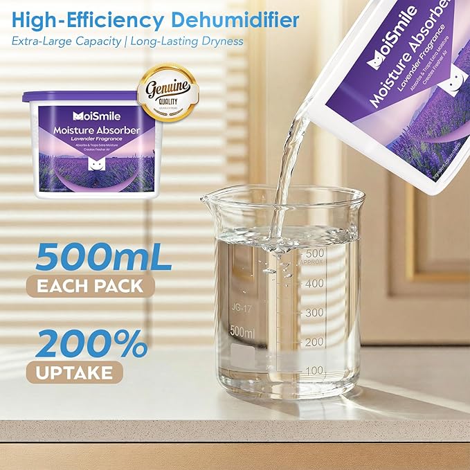 Moisture Absorbers 12 Packs, 10.8 Oz Lavender Vanilla Efficient Humidity Absorber ＆ Odor Eliminator Boxes, Refillable Car Dehumidifier for Closet, Bathroom, Basement＆ RV