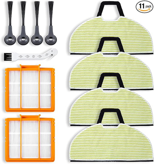 4 Mop Pads Replacement Parts for Shark RV2610WA, AV2610WA, RV2620WD, RV2410WD AI Ultra 2-in-1 Robot Vacuum and Mop Accessories, 4 Mop Pads, 2 Filter, 4 Side Brush Combo