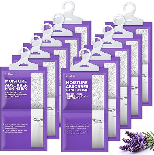 CLEVAST Moisture Absorbers Packets 10 Pack, Dehumidifier Bags for Closet, Scented Hanging Humidity Absorber in Wardrobes, Bedrooms, Bathrooms (Lavender)