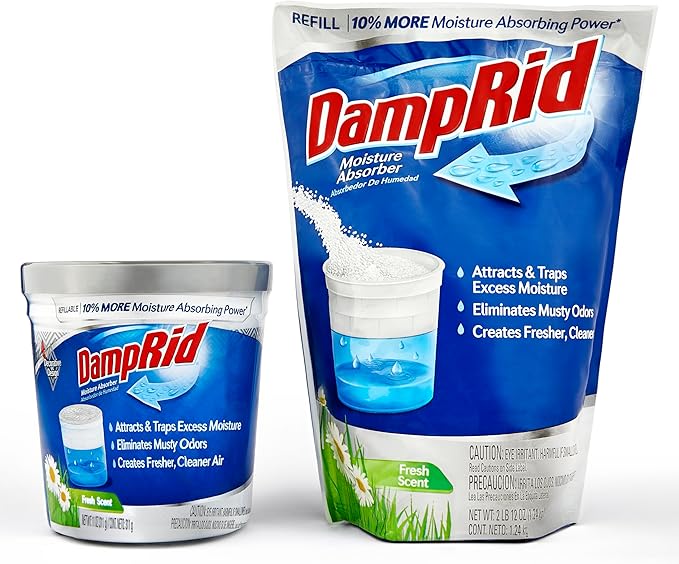 Damp Rid Refillable Moisture Absorber – Fresh Scent Humidity Absorber & Odor Absorber with 11oz Cup and 44oz Refill Bag, Cleaner Air for Closet & Bathroom – ILIOS Packaging