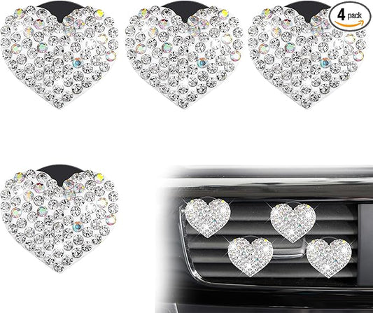 4Pcs Car Vent Clips, Bling Heart Air Vent Clips, Universal Air Conditioning Freshener Clip for Decorative White Car Accessories