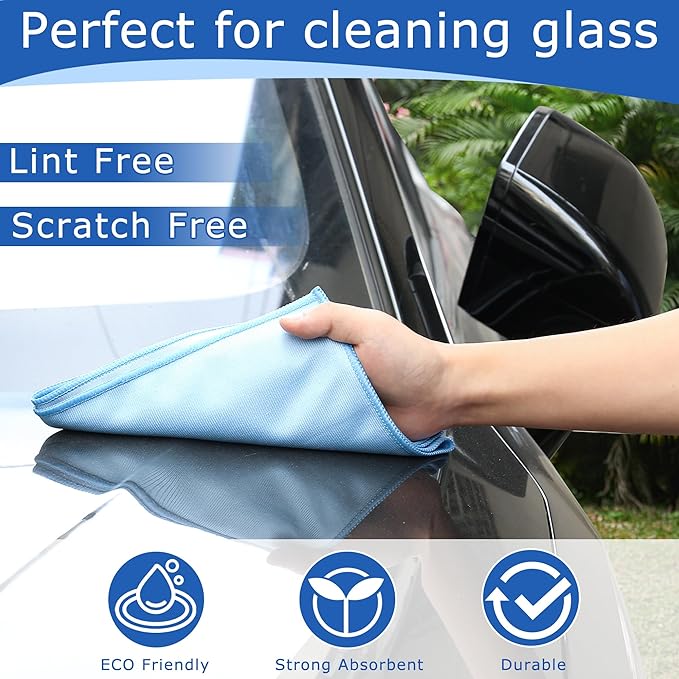 iDeaology 10 Pack XL Streak Free Premium Microfiber Glass Cleaning Cloth, 16 Inch X 16 Inch, Lint Free Quickly Clean TV, Monitor, Window, Glasses, Windshields, Mirrors, Car Windows, Stainless Steel,