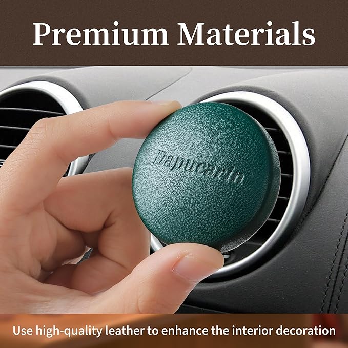 Car Air Freshener Vent Clip Fragrance Long Lasting Auto Odor Eliminator - Made with Natural Plant Extracts - Green Leather Diffuser with 2 Pieces Mistral Scent Refills