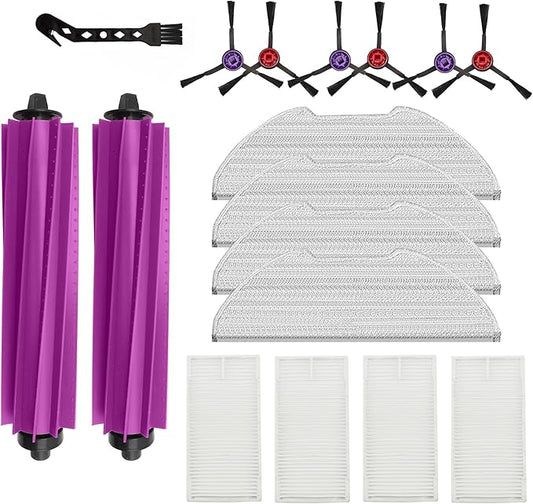 CLEANXIOR Replacement Accessories for Eureka E20 Plus Robot Vacuum,1Rubber Main Brush,4Mop Pads,2Filters,4Side Brush;2Rubber Main Brush,4Mop Pads,4Filters,6Side Brush. (17, E20)
