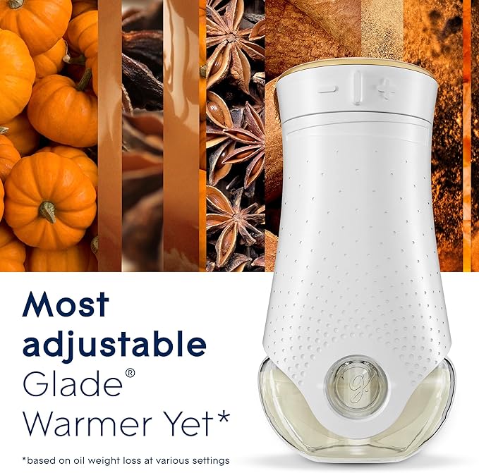 Glade PlugIns Refills Air Freshener Starter Kit, Scented and Essential Oils for Home and Bathroom, Golden Pumpkin & Spice, 1.34 Fl Oz, 1 Warmer + 2 Refills