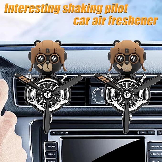 2Pcs Car Air Fresheners, Cute Bear Pilot Automotive Air Outlet Creative Car Perfume Diffuser, Automotive Accessories Air Vent Decoration with 8 Fragrant Tablets (Black 5+Black 5)