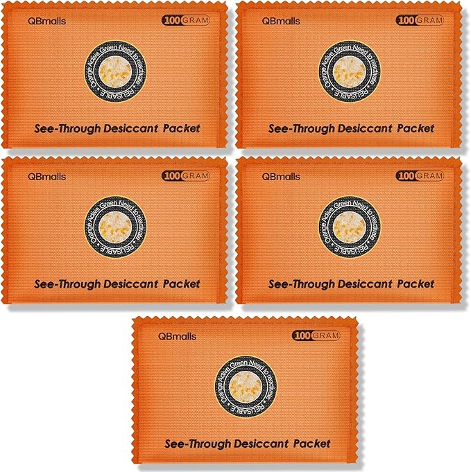 100g [5 Packs] See-Through Desiccant Packs for Storage,Rechargeable Silica Gel Packets, Moisture Absorbers for Storage Bins, 3D Filaments, Cars, Safe, Electronics, Toolboxes,and more.
