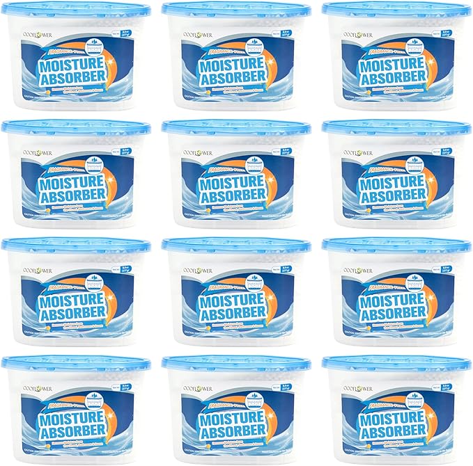 12-Pack Moisture Absorber, 9.8 oz (277g), Traps Moisture & Humidity, Portable Dehumidifier for Closets, Bathrooms, Toilets, Study Rooms, RVs, Basements