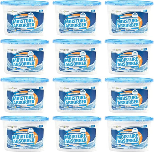 12-Pack Moisture Absorber, 9.8 oz (277g), Traps Moisture & Humidity, Portable Dehumidifier for Closets, Bathrooms, Toilets, Study Rooms, RVs, Basements