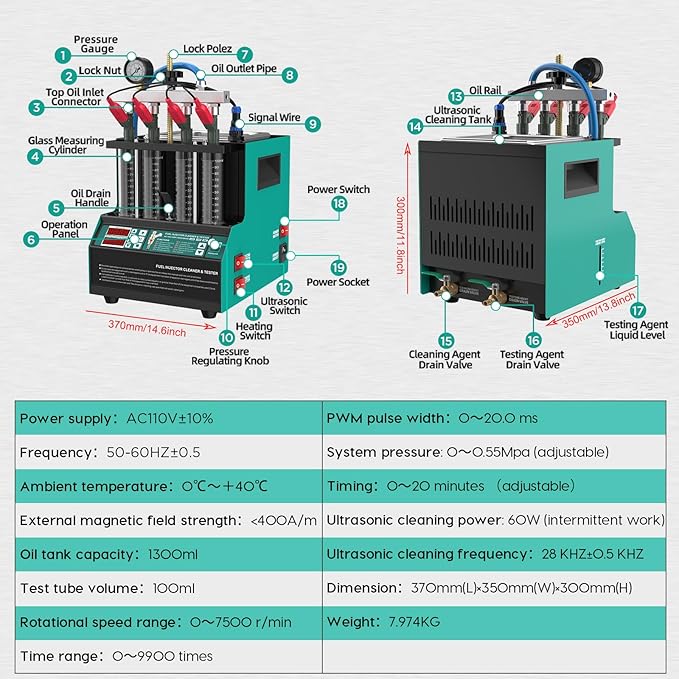 Injector Cleaner Machine 4-Cylinder, Injector Cleaner Tester Machine with LED Display, Maquina de limpiar inyectores for Gasoline Diesel Car Motorcycle