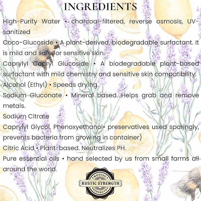 Rustic Strength Floor Cleaner Concentrate, Lavender and Lemon Scent, Plant-Based Multi-Purpose Cleaner, pH Neutral, 16 oz