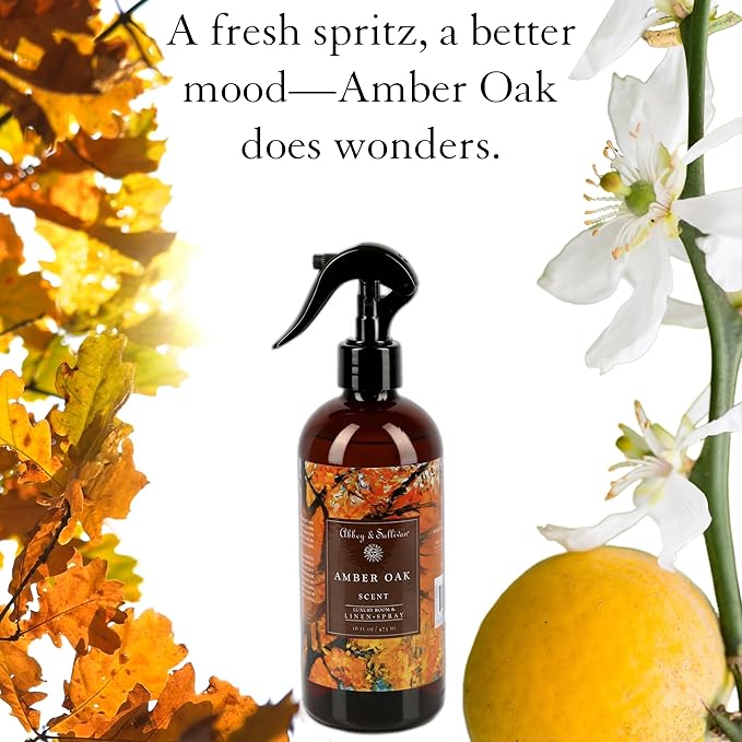 Abbey & Sullivan Linen Spray, Amber Oak, Fabric Freshener and Fragrance Room Spray, Pack of 2, 16 oz