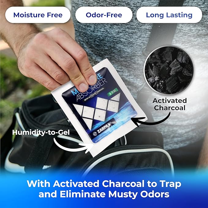 Moisture Absorber Sachets Activated Charcoal 1.4 oz/40g - Remove Excess Moisture In Air - Desiccant Dehumidifier for Closet, Drawer, Safe, Storage - Dampness & Humidity Control - Set of 8