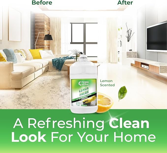 Hygea Natural Lemon Fresh Concentrated All Purpose Cleaner - Non Toxic - Removes Soil, Dirt & Grease - Wet Gloss Finish - Biodegradable, pH-Neutral & Ammonia Free (128oz Concentrated Gallon)
