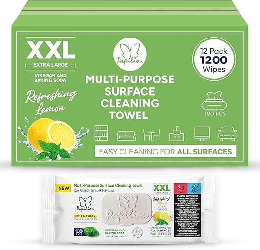 PAPILION Multi-Surface Cleaning Wipes, Lemon Scent, Removes Dirt & Stains, Paraben & SLS-Free, Surface-Safe Formula for Everyday Home, Kitchen & Office Cleaning, Flip-Top Pack, 1200 Count