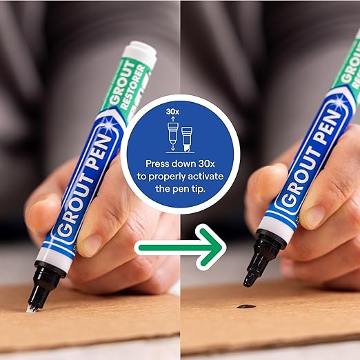 Grout Pen Black Tile Paint Marker: Waterproof Grout Paint, Tile Grout Colorant and Sealer Pen - Narrow 5mm, 2 Pack with Extra Tips (7mL) - Black