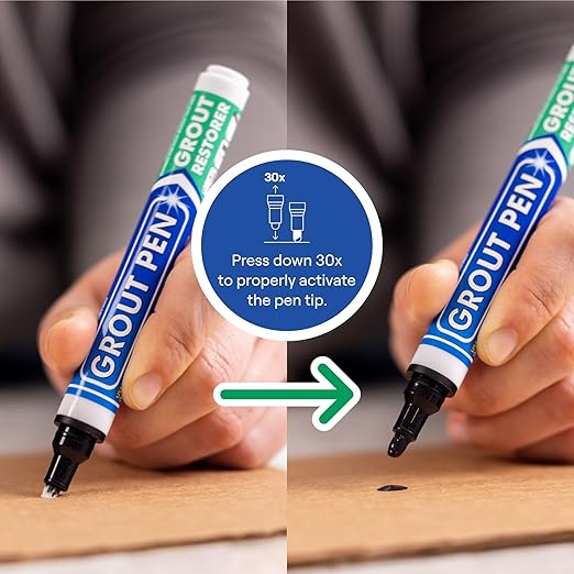 Grout Pen Black Tile Paint Marker: Waterproof Grout Paint, Tile Grout Colorant and Sealer Pen - Black, Wide 15mm Tip (20mL)