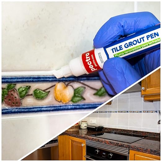 Grout Pen White – 2 Pack Tile Grout Markers with 4 Extra Nibs – Waterproof Grout Whitener & Paint for Bathroom & Kitchen – Easy to Apply, Restore Dirty Grout Lines – 0.27oz (8ml) Each PECTRO