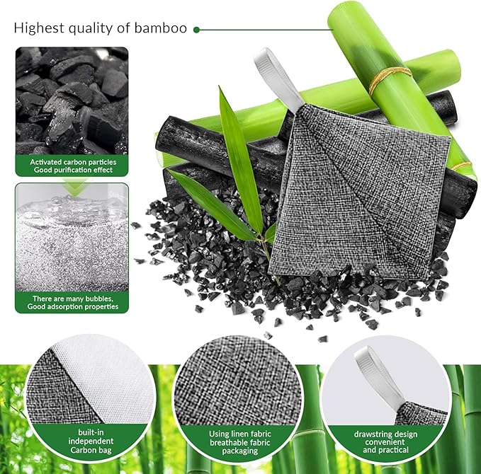 2 Bags Natural Air Purifying Bag | Bamboo Charcoal Odor Absorber for Home & Car | Closet Odor Eliminator, Small Room Deodorizer & Car Air Freshener | Charcoal Bags (200g, tower-shaped, Unscented)