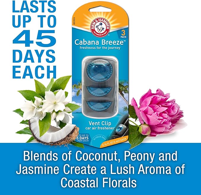 Arm & Hammer AH8203CA Cabana Breeze Freshness Vent Clip for Car Air Freshener 4 Pack of 3 Piece in Each