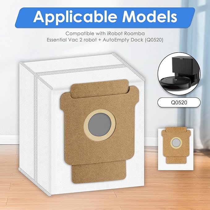 (9 Pack) Q0520 Dust Bags for iRobot Roomba Vacuum Q0520/105 Vac/104/105 Combo/Plus 405/Plus 505 Combo/Max 705 Vac Robot Vacuum Cleaner Disposable Replacement Bags Accessories
