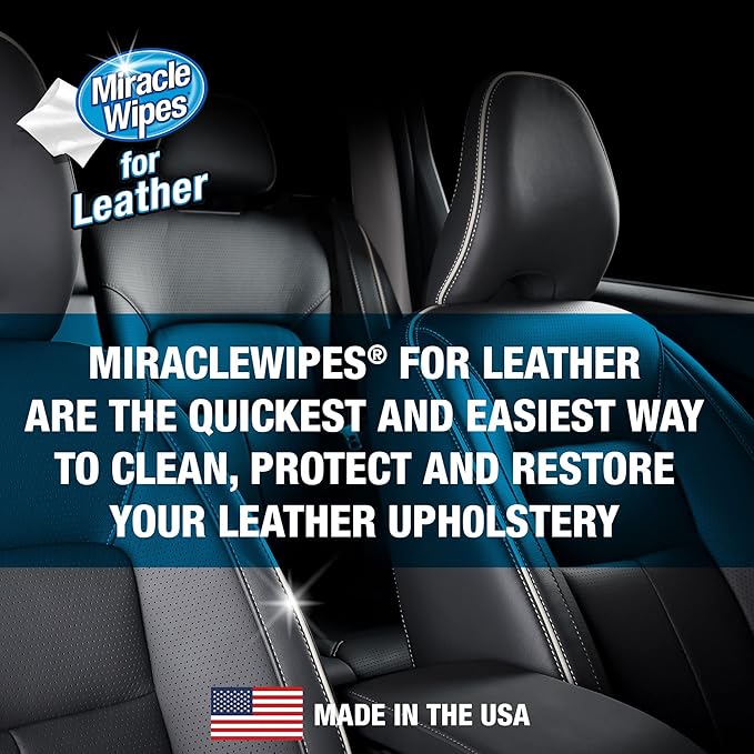 MiracleWipes for Leather Cleaning & Conditioning, Vehicle, Furniture, Shoes, Jacket, Interior, Upholstery, Cleans, Protects, and Moisturizes Leather, Prevent Fading and Cracking - 60 Count