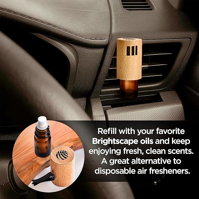Clip‑On Wooden Car Reed Diffuser – Stylish Car Air Freshener with Aesthetic Wood Design, Refillable & Eco‑Friendly Aromatherapy for Long‑Lasting Fragrance, Includes 3 x 0.17 fl oz Oils