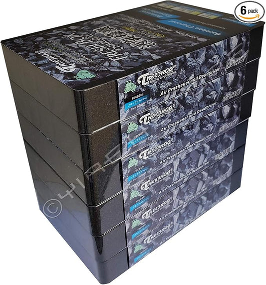 Treefrog Xtreme Fresh Box Charcoal Black Squash Scent 6-Pack Car Air Freshener, Deodorizer and Neutralizer air, Plus Smelling Great, Black Bamboo Charcoal, Generously Large Size 200g.