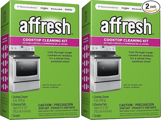 Affresh Cooktop Cleaning Kit, Safe for Glass & Ceramic Cooktops, Includes 5 oz cleaner, 5 pads, 1 scraper (Pack of 2)