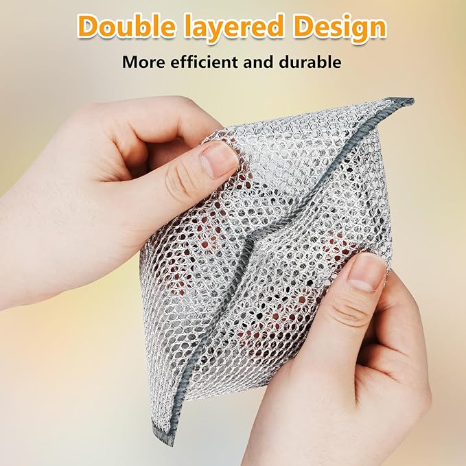 15PCS Multipurpose Wire Dishwashing Rag,Non Scratch Wire Dishcloth, Reusable Steel Wool Scrubber,Non-Scratch&Quick-Drying&Odor-Resistant Multi-Purpose for Kitchen,Bathroom Cleaning (15)