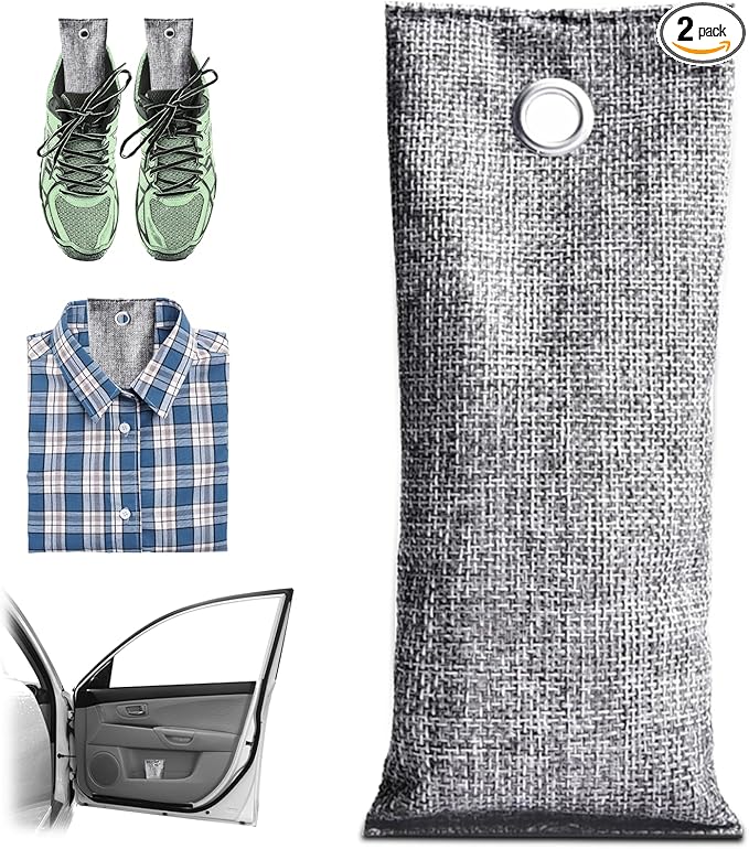 2 Bags Natural Air Purifying Bag | Bamboo Charcoal Odor Absorber for Home & Car | Closet Odor Eliminator, Small Room Deodorizer & Car Air Freshener | Charcoal Bags (75g gray1, Unscented)