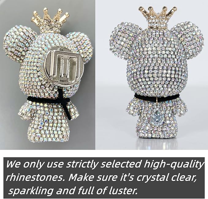 Cute Car Accessories, Bling Crystal Bear Car Air Freshener With Vent Clip,Rhinestone Aesthetic Car Decor Interior Decoration (RED)