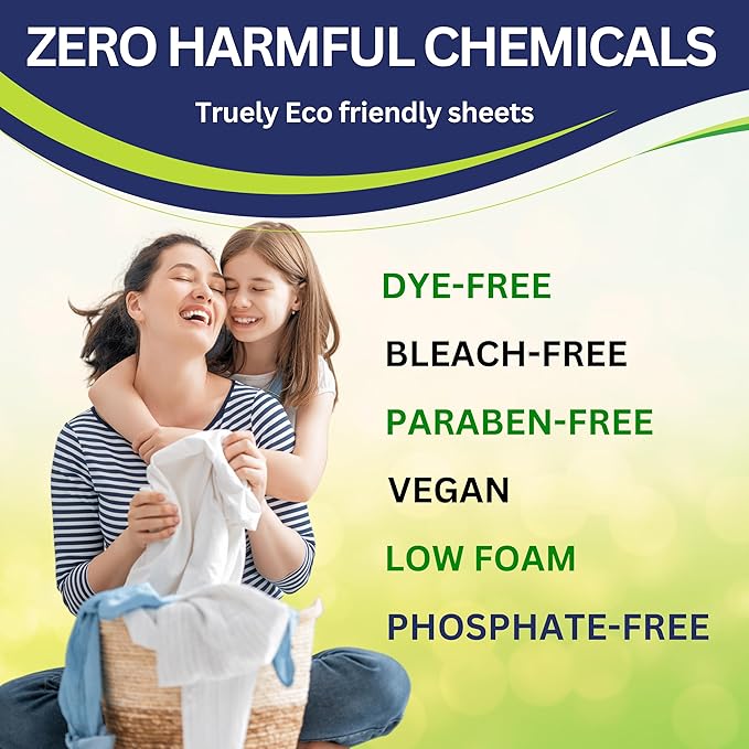 Laundry Detergent Sheets Made in USA (64 Loads, Fresh Scent), Eco-Friendly Washer Sheets Detergent, Plastic-Free Travel Laundry Soap, 32 Strips