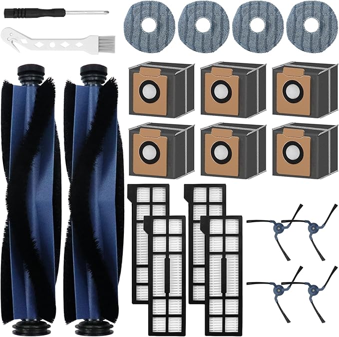 22 Pack Accessories for Eufy X10 Pro Omni Robot Vacuum Cleaner Replacement Parts, 2 Mainbrush 4 Sidebrush 6 Dust Bag 4 Filter 4 Mop Pads 1 Cleaning Brush 1 Screwdriver