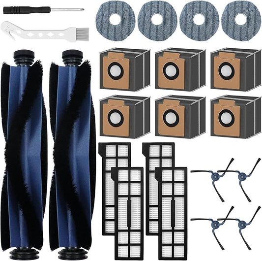 22 Pack Accessories for Eufy X10 Pro Omni Robot Vacuum Cleaner Replacement Parts, 2 Mainbrush 4 Sidebrush 6 Dust Bag 4 Filter 4 Mop Pads 1 Cleaning Brush 1 Screwdriver