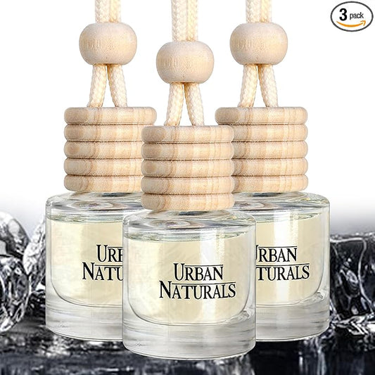 Urban Naturals Car Air Freshener Diffuser 3 Pack - Black Dice Scent, 45+ Days Long Lasting Fragrance, Made in USA, Glass & Wood, Hanging Design + Vent Cip, Easy to Use