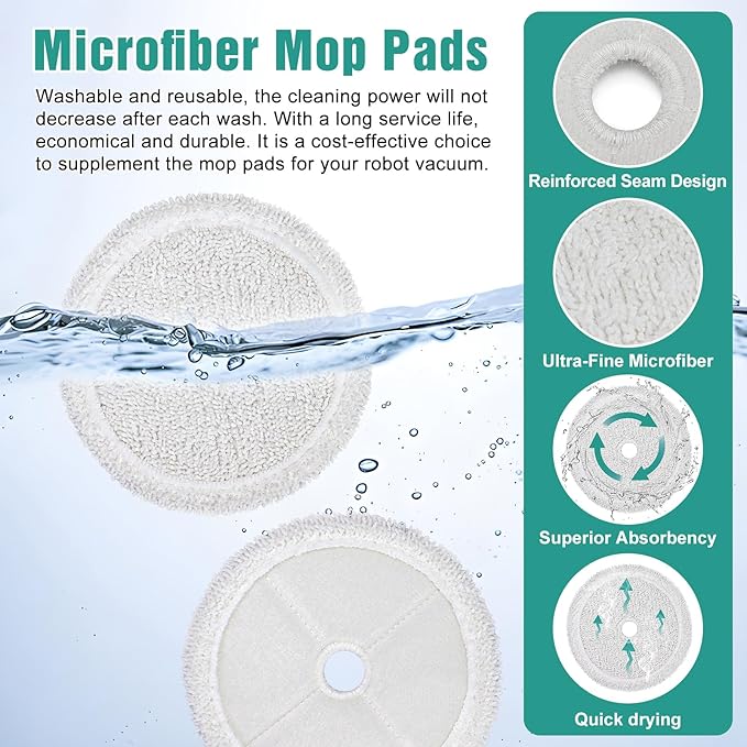 6 Pack Mop Pads Replacement Parts for Bissell 3115 Series, for 2859 SpinWave Wet and Dry Robot Vacuum Cleaner, Reusable & Washable Mop Cloths Accessories