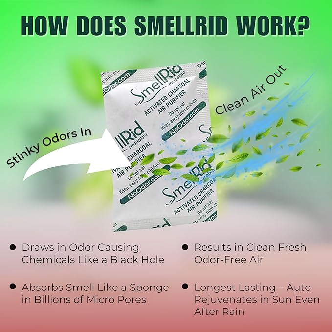 SMELLRID Activated Carbon Odor Eliminator Pouch – Neutralizes Odors in Closets