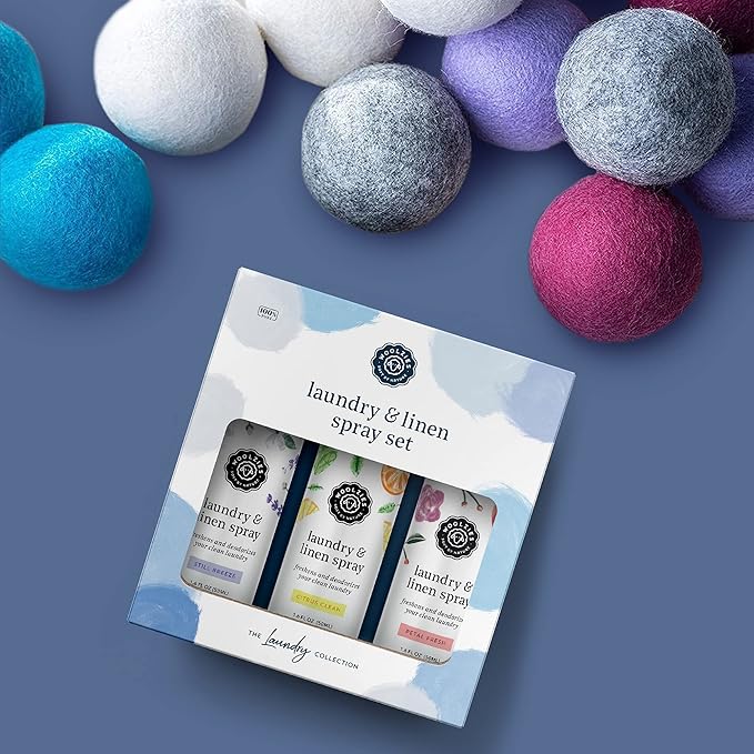 Woolzies Laundry Essential Oil Linen Spray Set | Use with Wool Dryer Balls, Face, & Body, Natural Room Mist | Includes Petal Fresh, Still Breeze, Citrus Clean 50 ML