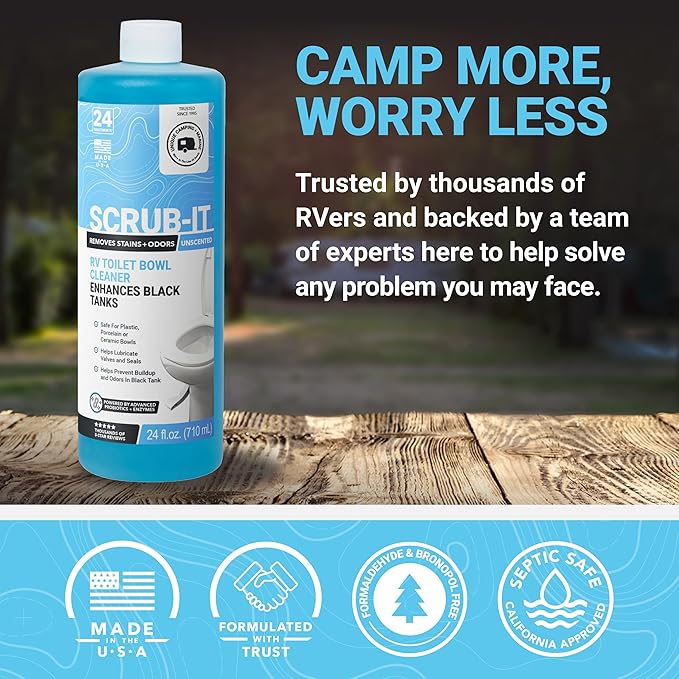Unique Scrub-It RV Toilet Bowl Cleaner Liquid - Helps Remove Stink, Stains and Debris - Safe on All Toilet Types (24 oz) Amazon Exclusive Packaging