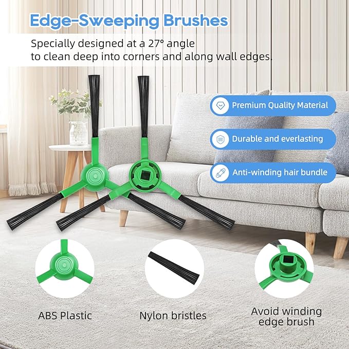 Replacement Parts Compatible for iRobot Roomba Combo Essential Series (RVG-Y1), Y0140, Y0110, 104/105 / 106/108 / 1010/1020 Combo, 1 Main Roller Brush, 4 Side Brushes, 4 Filters, 6 Mop Pads (16 Pack)