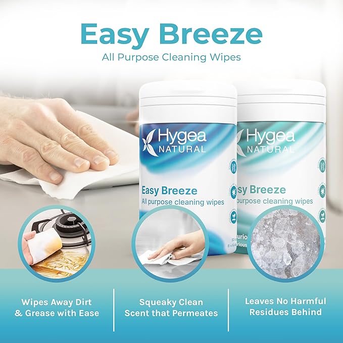Hygea Natural EasyBreeze All Purpose Cleaning Wipes - Wipes for Multi-surface Cleaning - 2 Packs of Luxurious Linen & 2 Packs of Luxurious Clean (50 per pack)